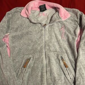 Women's Gray and Pink Zip-Up Hoodie